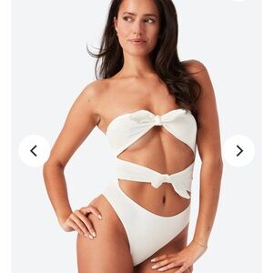 White Strapless One Piece with Cut-Out and Tie Detail
